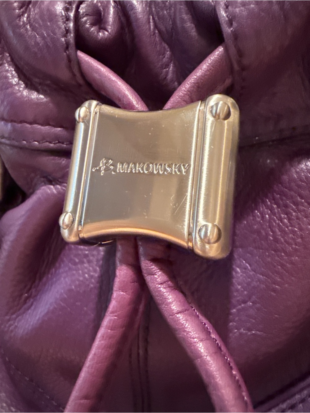B. Makowsky Purple Pebbled Leather Hobo Bag Leopard Print Lining Y2K - Picture 2 of 9